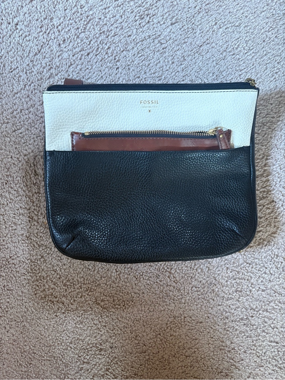 Fossil Black, White & Brown Colorblock Crossbody Clutch